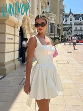 Lunivop Summer Mini Backless A Line Dress Sexy White Big Bow Cotton Casual Women Birthday Holiday